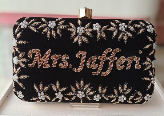 Custom Embroidered Clutch Bag – Personalized Name Clutch, Handmade Party & Wedding Gift
