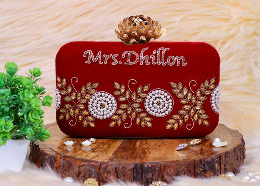 Custom Embroidered Clutch Bag – Personalized Name Clutch, Handmade Party & Wedding Gift