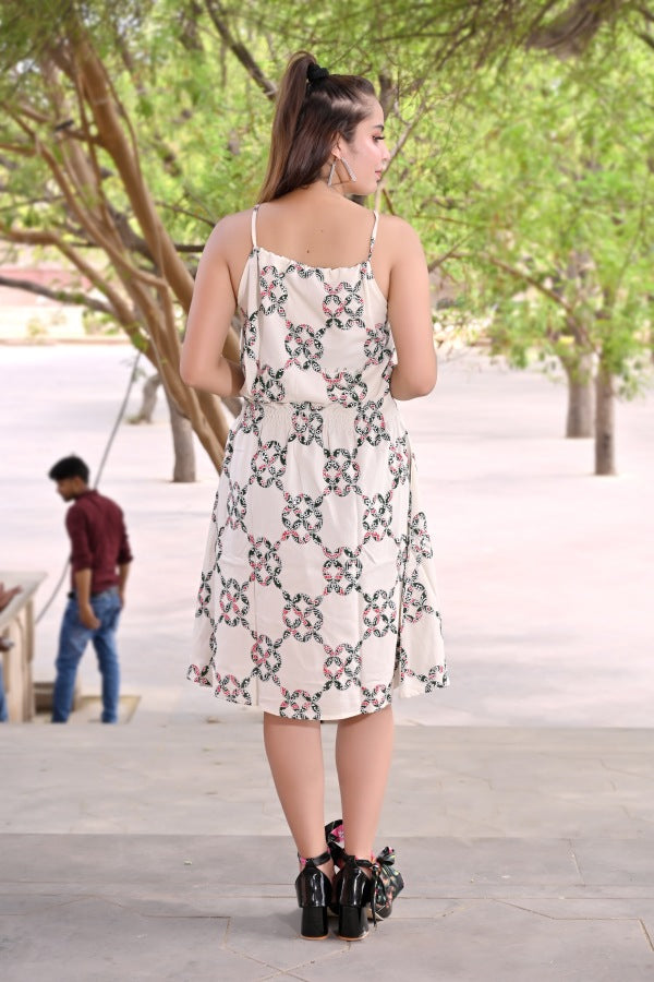 INDOSCART Women’s Sleeveless Cotton Midi Dress | Summer Casual Printed Dress