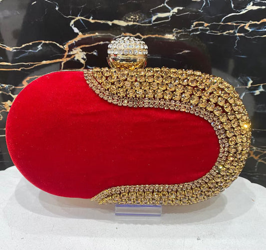 Luxury Velvet Clutch Bag with Crystal Rhinestone Embellishment – Evening Party & Wedding Handbag