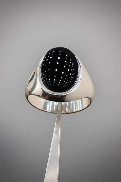 Men’s Silver Signet Ring with Black Onyx – Minimalist Bold Statement Ring