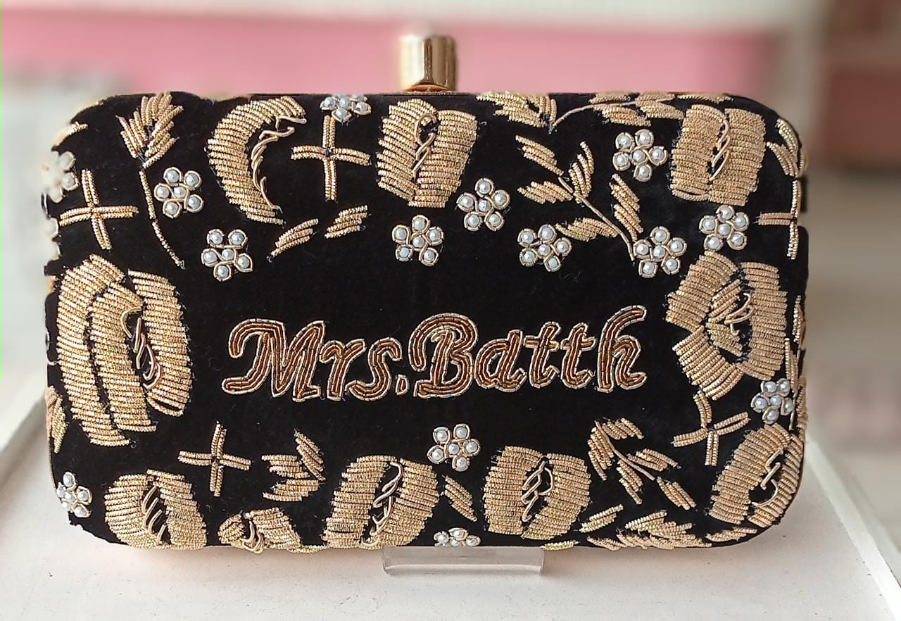 Custom Embroidered Clutch Bag – Personalized Name Clutch,  Handmade Party & Wedding Gift