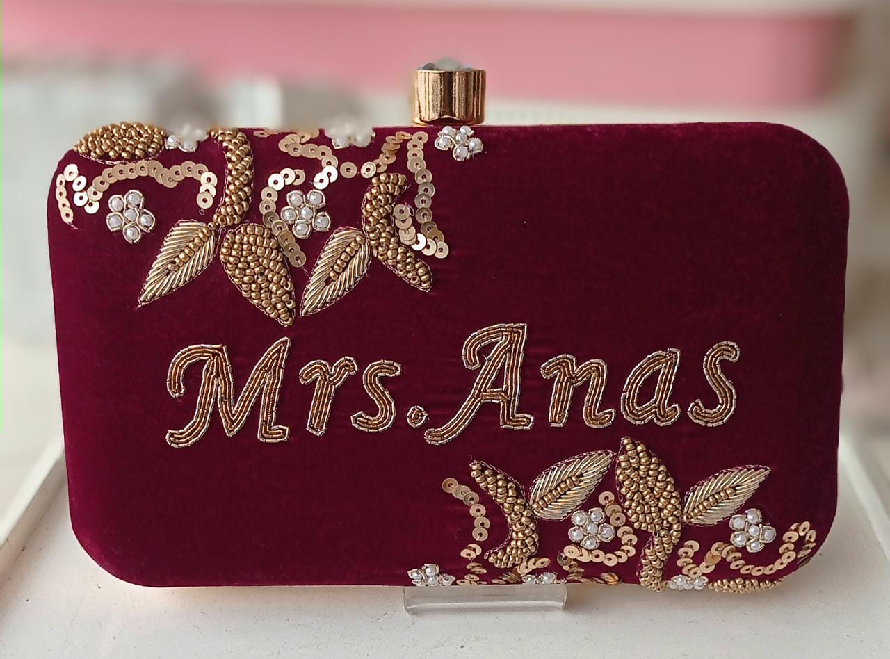 Custom Embroidered Clutch Bag – Personalized Name Clutch,  Handmade Party & Wedding Gift