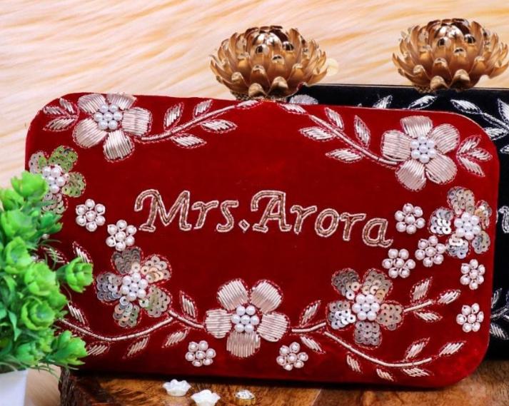 Custom Embroidered Clutch Bag – Personalized Name Clutch, Handmade Party & Wedding Gift