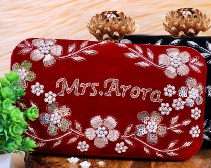 Custom Embroidered Clutch Bag – Personalized Name Clutch, Handmade Party & Wedding Gift
