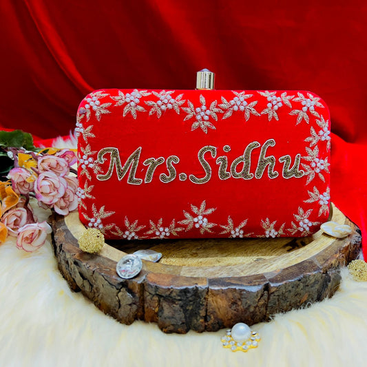 Custom Embroidered Clutch Bag – Personalized Name Clutch, Handmade Party & Wedding Gift