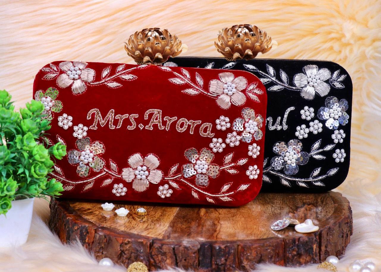 Custom Embroidered Clutch Bag – Personalized Name Clutch, Handmade Party & Wedding Gift