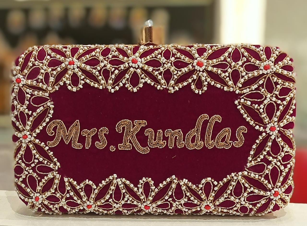 Custom Embroidered Clutch Bag – Personalized Name Clutch, Handmade Party & Wedding Gift
