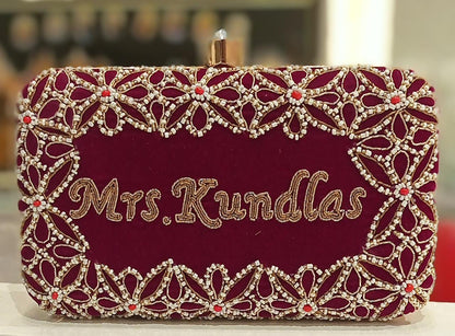 Custom Embroidered Clutch Bag – Personalized Name Clutch, Handmade Party & Wedding Gift