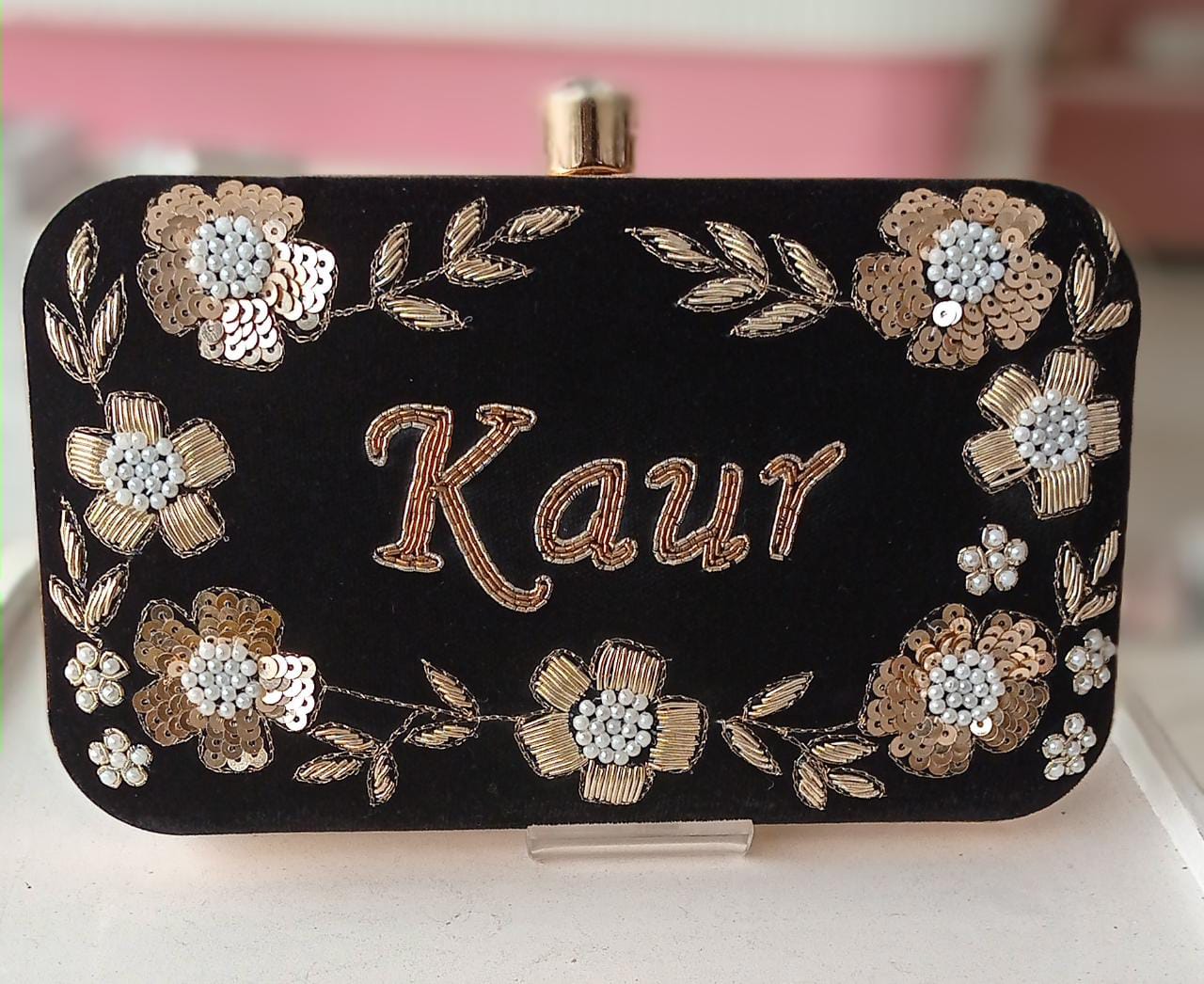 Custom Embroidered Clutch Bag – Personalized Name Clutch, Handmade Party & Wedding Gift