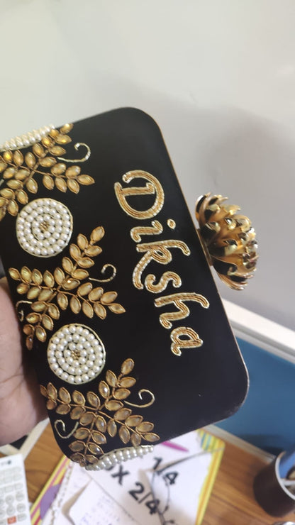 Custom Embroidered Clutch Bag – Personalized Name Clutch, Handmade Party & Wedding Gift