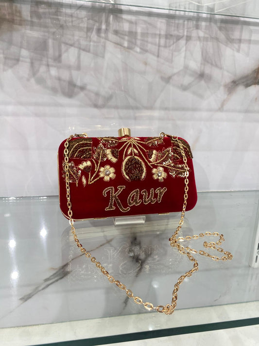 Custom Embroidered Clutch Bag – Personalized Name Clutch, Handmade Party & Wedding Gift