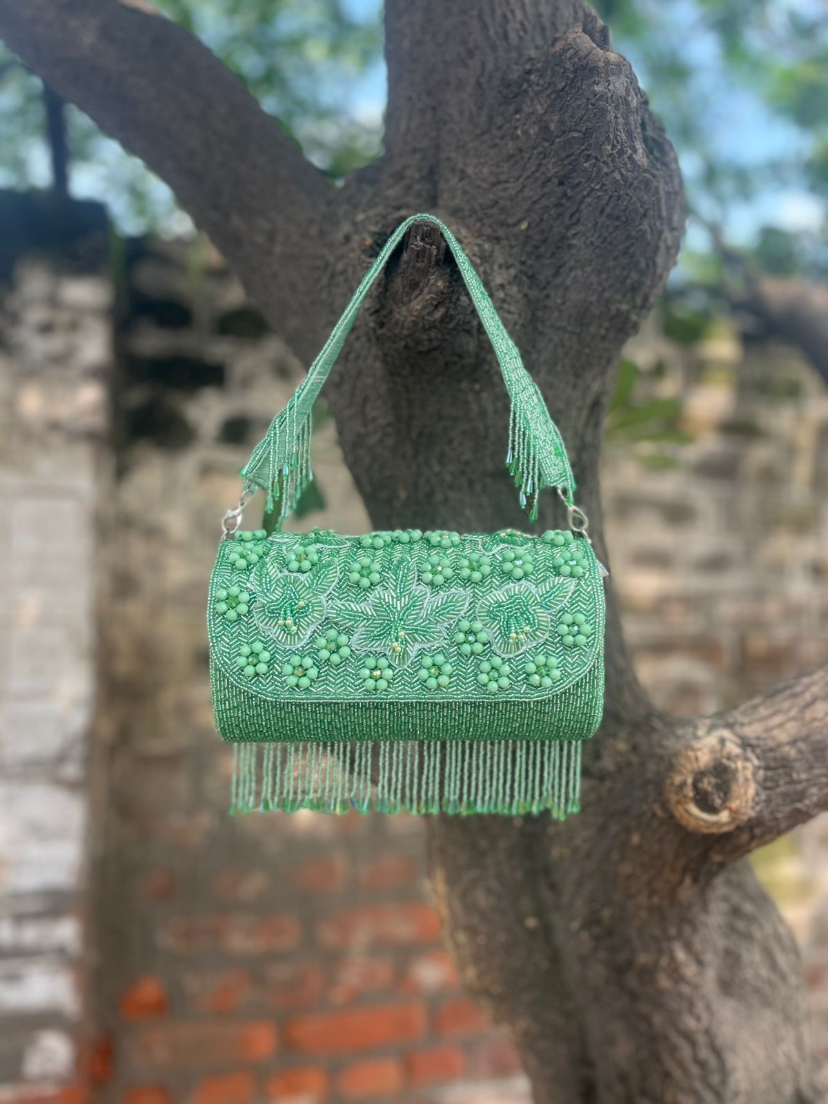 Handmade Beaded Clutch Bag with Fringe | Party & Wedding Shoulder Bag – Multiple Colors