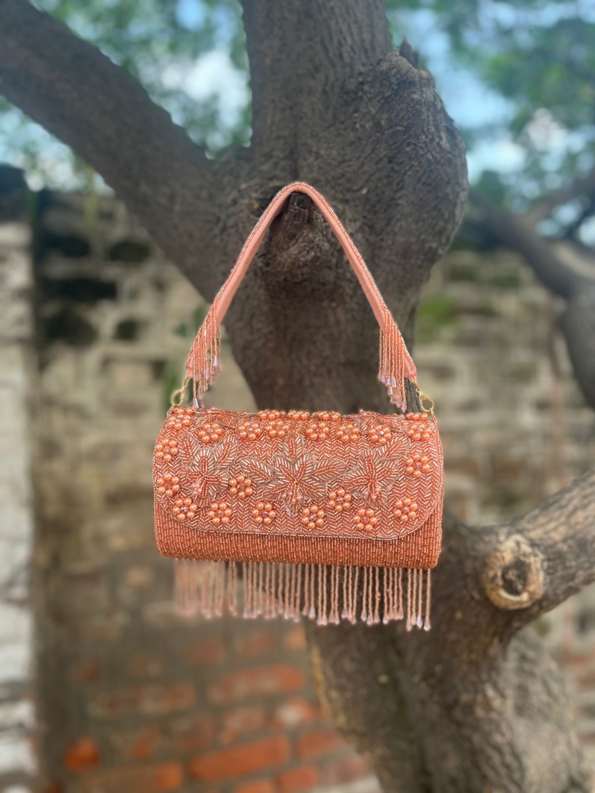 Handmade Beaded Clutch Bag with Fringe | Party & Wedding Shoulder Bag – Multiple Colors