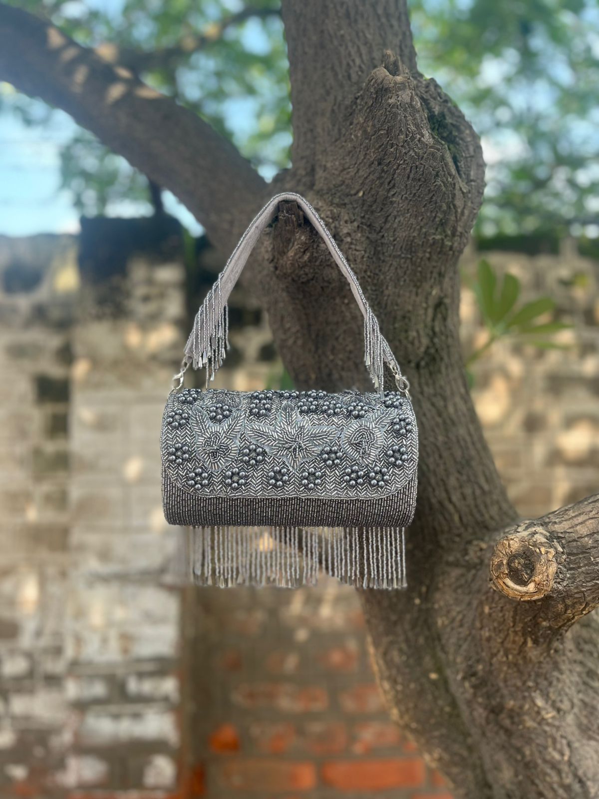 Handmade Beaded Clutch Bag with Fringe | Party & Wedding Shoulder Bag – Multiple Colors