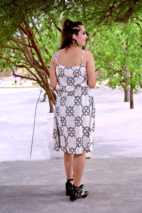 INDOSCART Women’s Sleeveless Cotton Midi Dress | Summer Casual Printed Dress