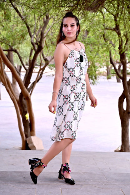 INDOSCART Women’s Sleeveless Cotton Midi Dress | Summer Casual Printed Dress