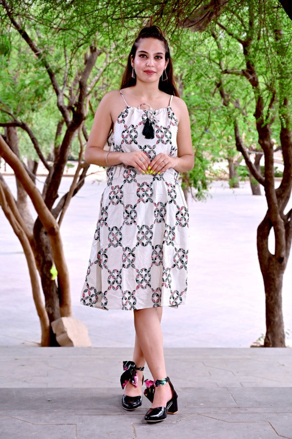 INDOSCART Women’s Sleeveless Cotton Midi Dress | Summer Casual Printed Dress