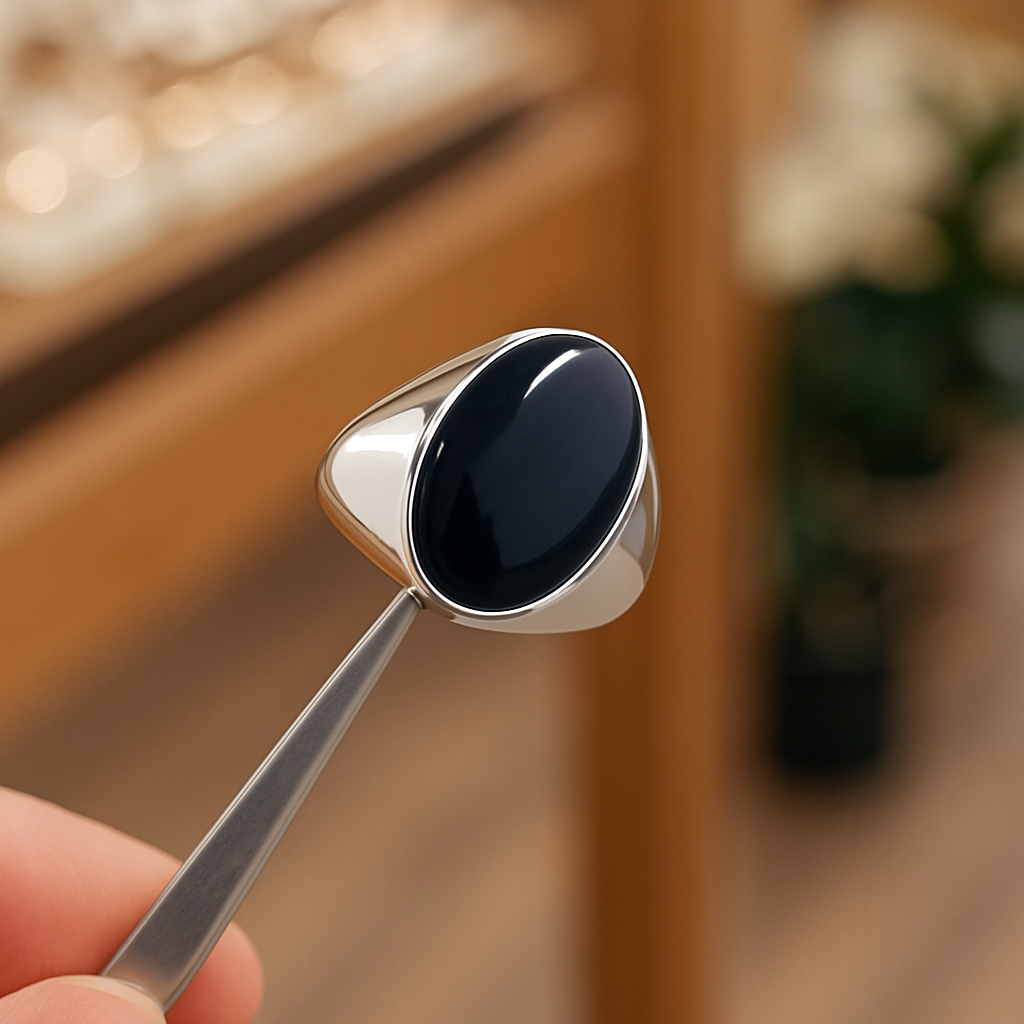 Men’s Oval Blue Onyx Silver Signet Ring – Classic Bold Minimalist Style