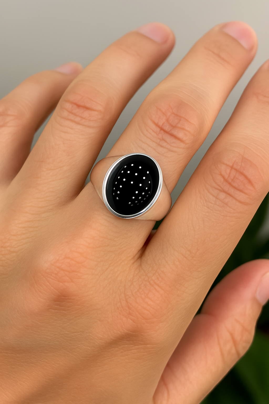 Men’s Silver Signet Ring with Black Onyx – Minimalist Bold Statement Ring