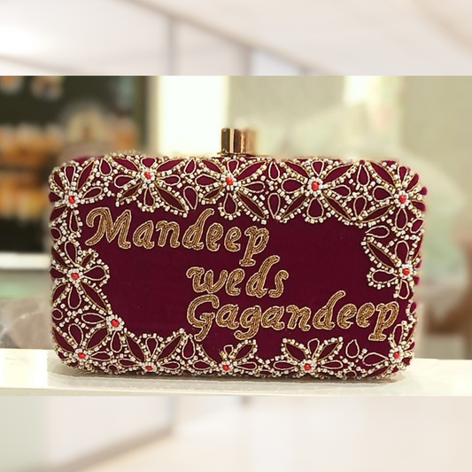 Custom Embroidered Clutch Bag – Personalized Name Clutch, Handmade Party & Wedding Gift