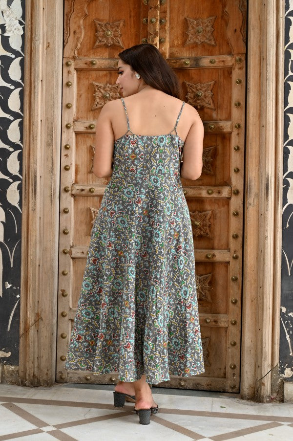 INDOSCART Women’s Cotton Maxi Dress | Sleeveless Printed Dress with Spaghetti Straps