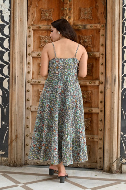 INDOSCART Women’s Cotton Maxi Dress | Sleeveless Printed Dress with Spaghetti Straps