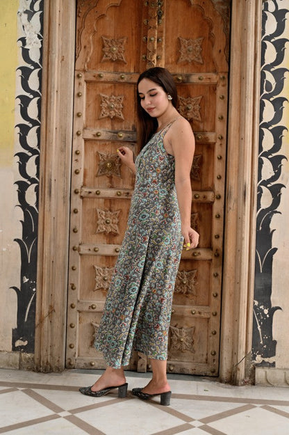 INDOSCART Women’s Cotton Maxi Dress | Sleeveless Printed Dress with Spaghetti Straps