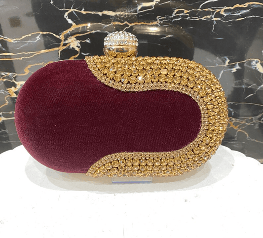 Luxury Velvet Clutch Bag with Crystal Rhinestone Embellishment – Evening Party & Wedding Handbag